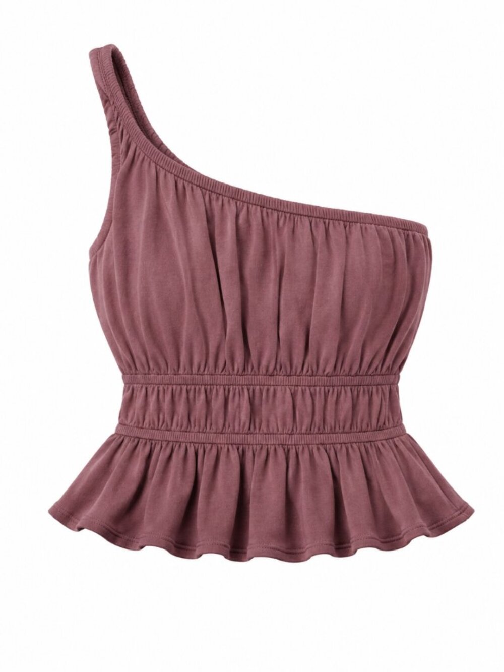 🦋 2/30 Urban Outfitters Mauve One Shoulder Ruched Peplum Top Size S